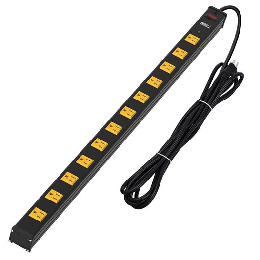 CRST Wideoutlets 2.6" Wide Spaced 12 Outlets Mountable Metal Power Strip Surge Protector with 1800 Joule Protection & EMI Filter Heavy Duty Construction 15A Circuit Breaker Included Rocket Socket Technology