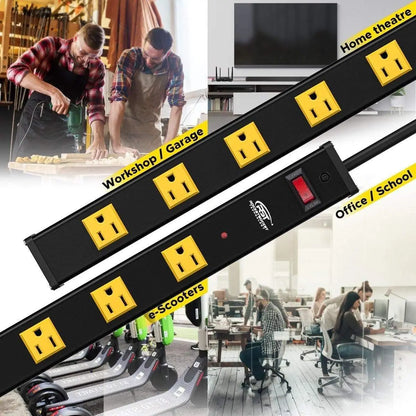 CRST Wideoutlets 2.6" Wide Spaced 12 Outlets Mountable Metal Power Strip Surge Protector with 1800 Joule Protection & EMI Filter Heavy Duty Construction 15A Circuit Breaker Included Rocket Socket Technology