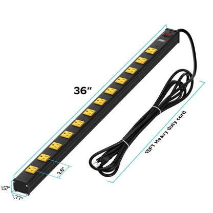CRST Wideoutlets 2.6" Wide Spaced 12 Outlets Mountable Metal Power Strip Surge Protector with 1800 Joule Protection & EMI Filter Heavy Duty Construction 15A Circuit Breaker Included Rocket Socket Technology