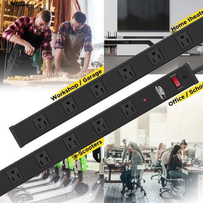 CRST 2.6" Wide Space 16 Outlets Mountable Metal Power Strip Surge Protector, Optional 15FT/6FT Power Cord, Mounting Brackets Included - Get it from Bo