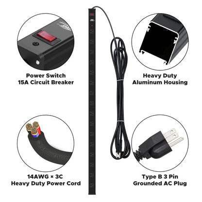 CRST 2.6" Wide Space 16 Outlets Mountable Metal Power Strip Surge Protector, Optional 15FT/6FT Power Cord, Mounting Brackets Included - Get it from Bo