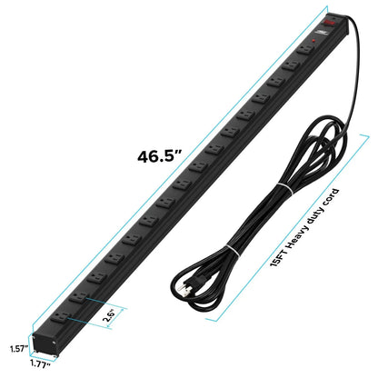 CRST 2.6" Wide Space 16 Outlets Mountable Metal Power Strip Surge Protector, Optional 15FT/6FT Power Cord, Mounting Brackets Included - Get it from Bo