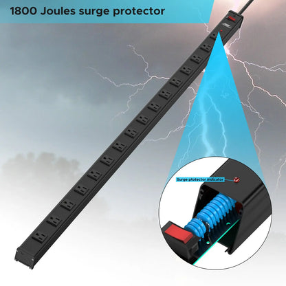 CRST 2.6" Wide Space 16 Outlets Mountable Metal Power Strip Surge Protector, Optional 15FT/6FT Power Cord, Mounting Brackets Included - Get it from Bo