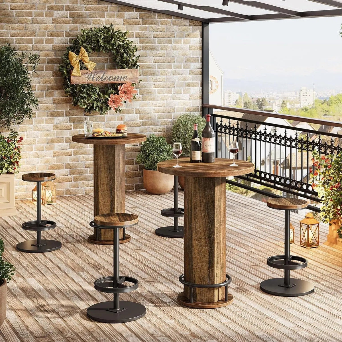 Round Bar Table With Chairs Matte Black Powder coated - Get it from Bo
