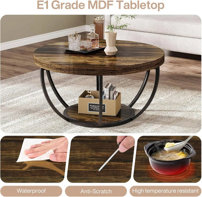 Round Coffee Table 31.7Inches Rustic Brown Storage - Get it from Bo