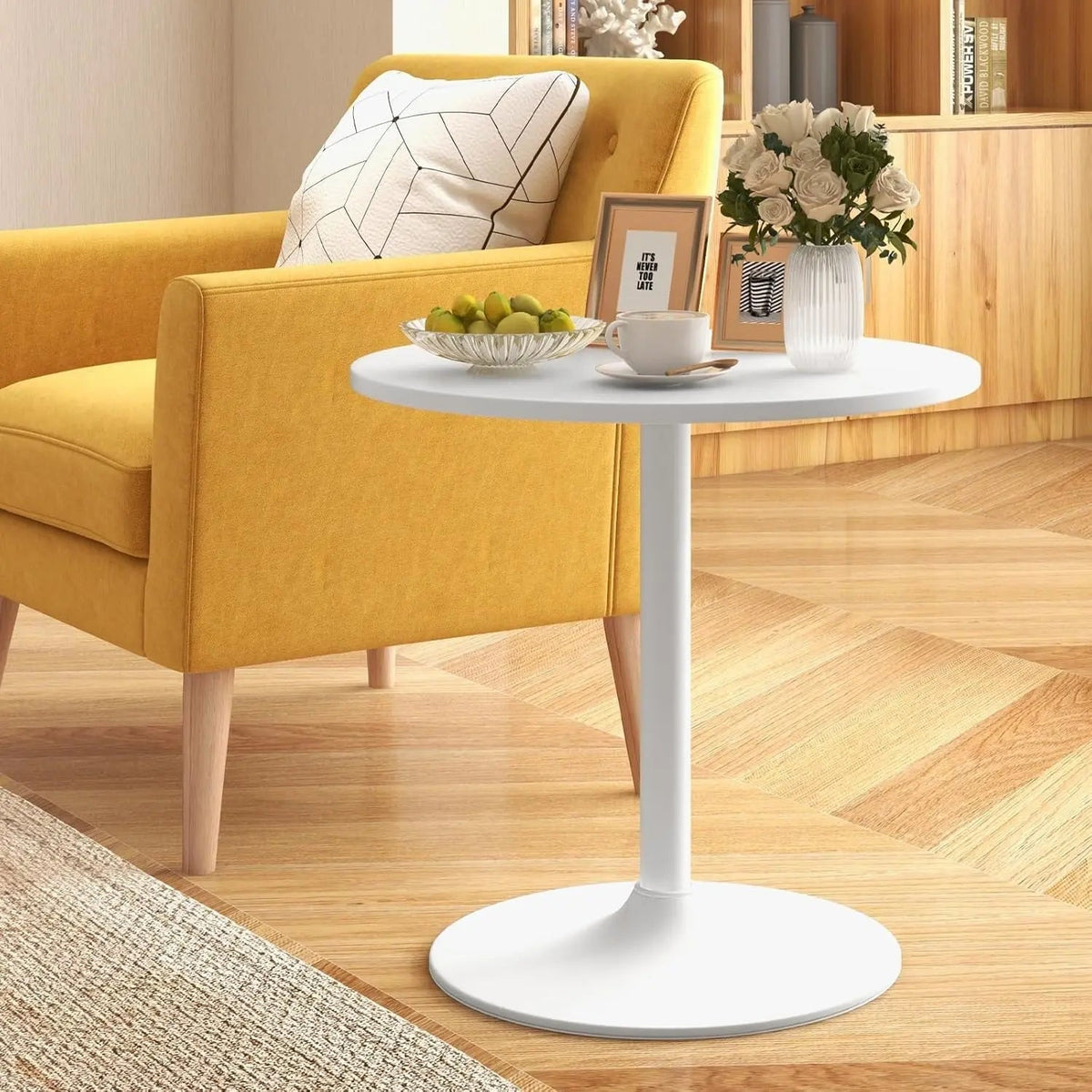 Round Height-Adjustable White Bistro Table Bar Home - Get it from Bo