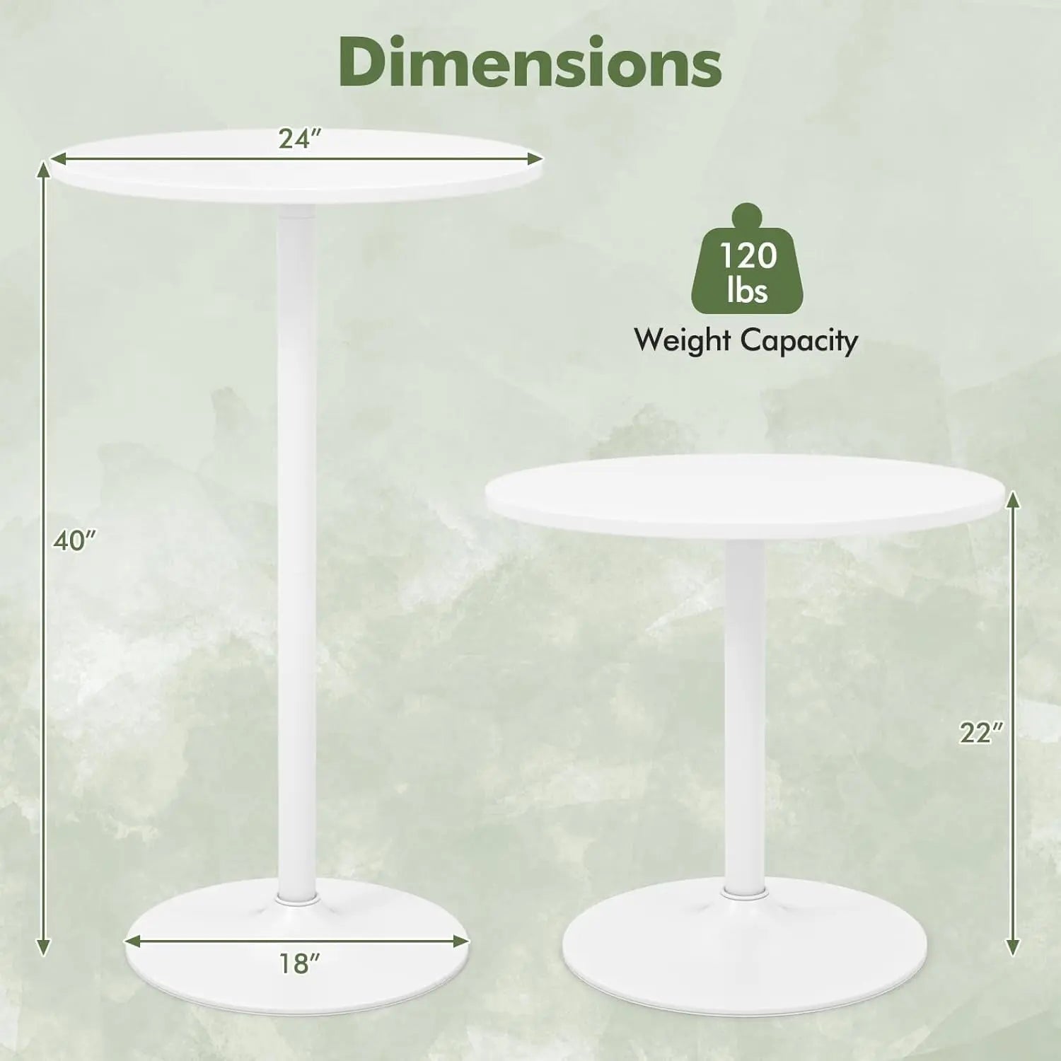 Round Height-Adjustable White Bistro Table Bar Home - Get it from Bo