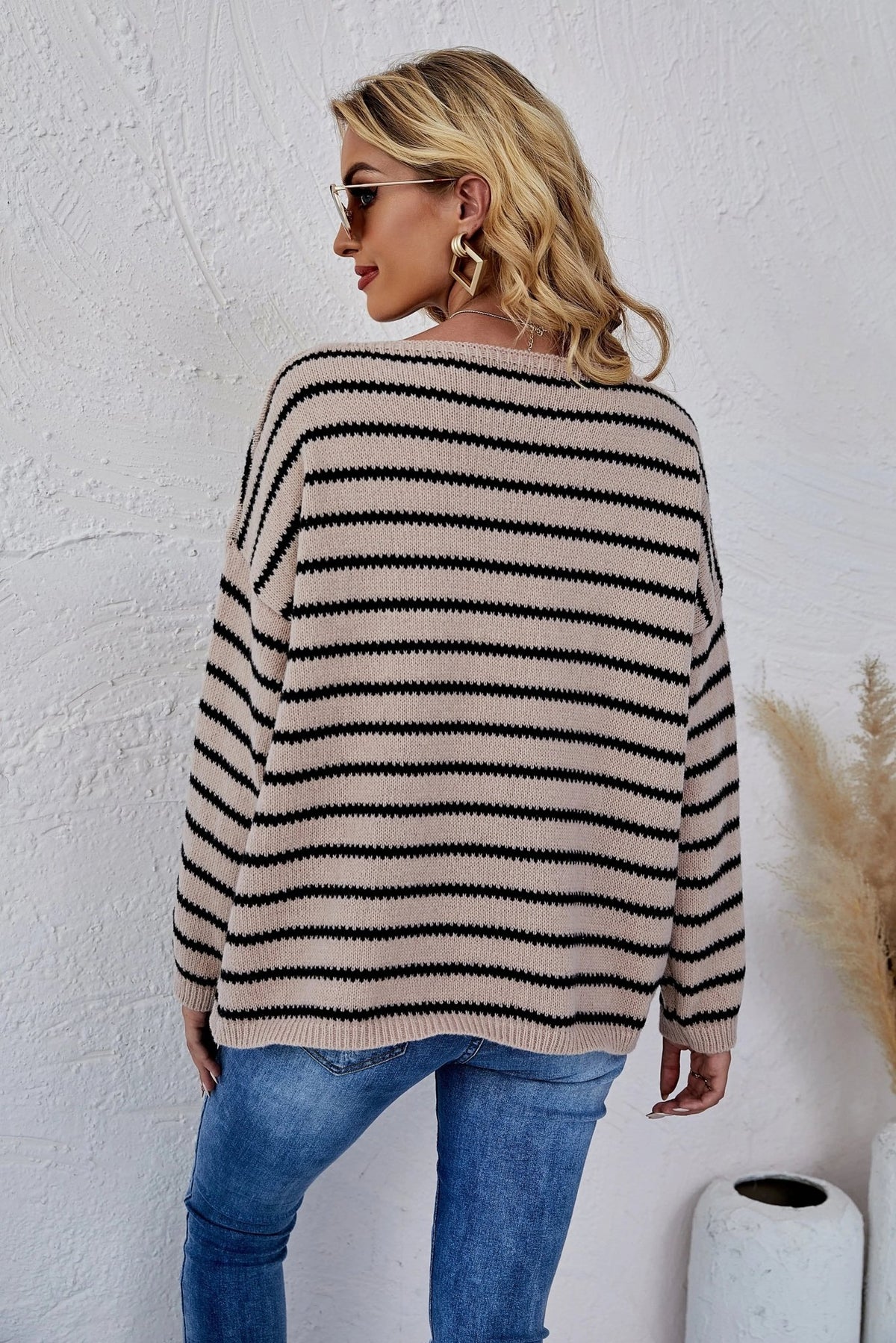 Round Neck Striped Knit Sweater - Get it from Bo