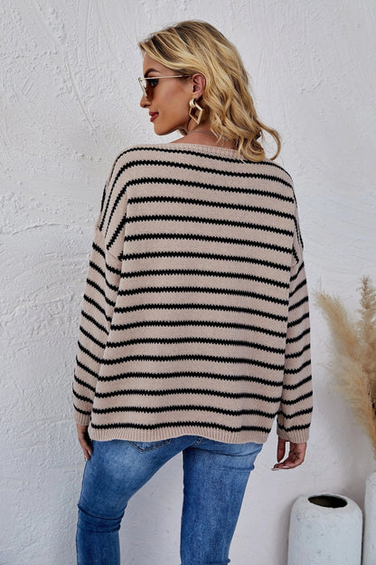 Round Neck Striped Knit Sweater - Get it from Bo