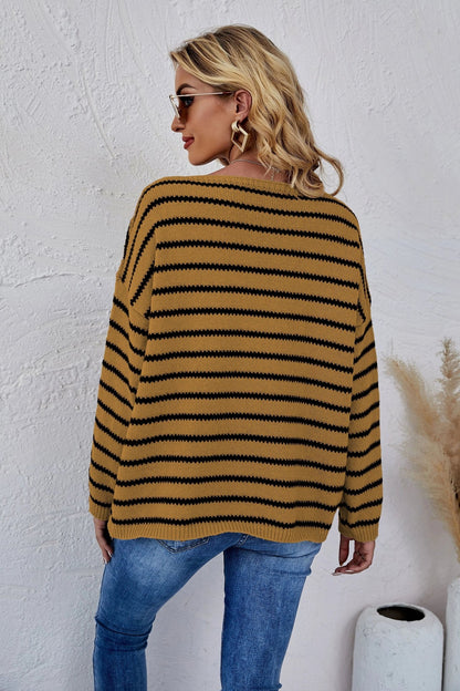 Round Neck Striped Knit Sweater - Get it from Bo