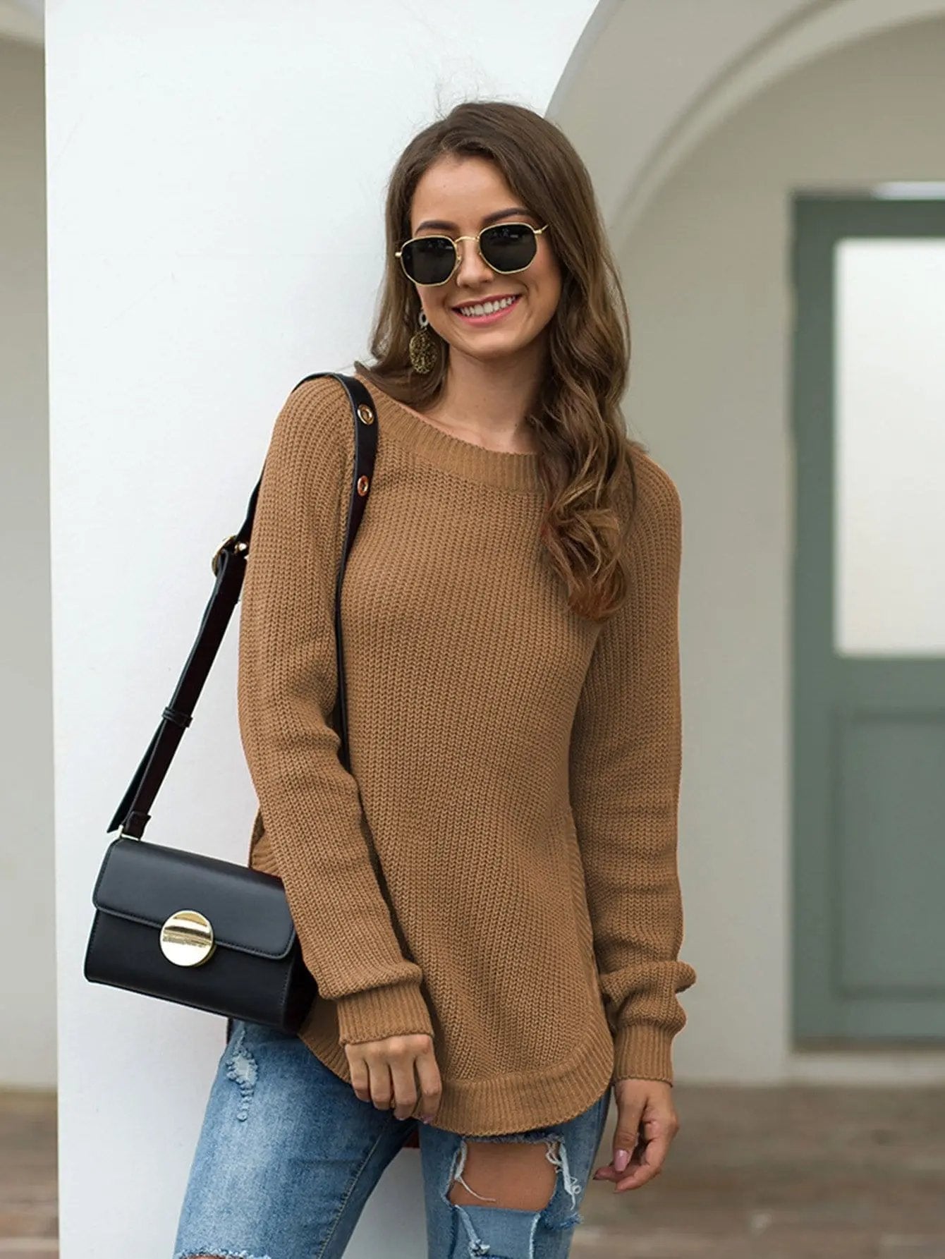 Rounded Hem Knit Sweater - Get it from Bo