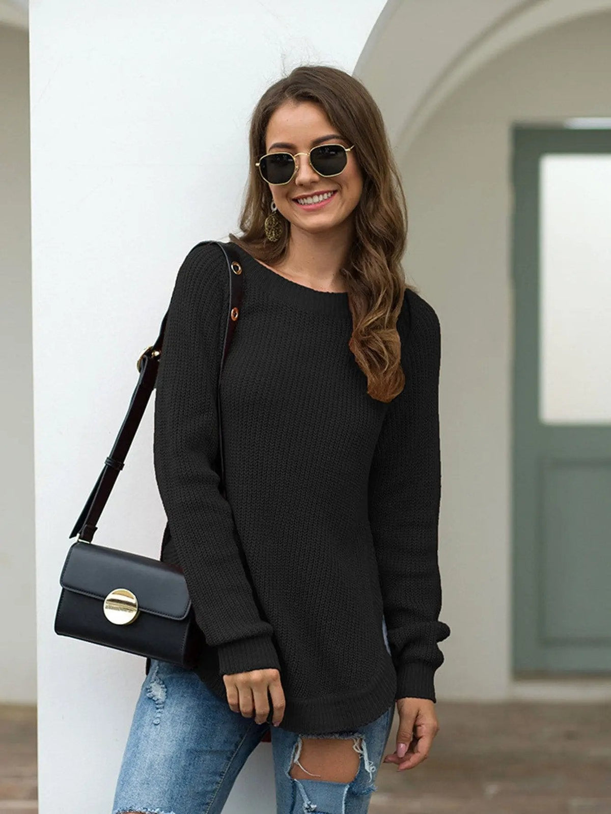Rounded Hem Knit Sweater - Get it from Bo