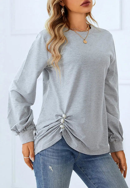 Ruched Button Hem Detail Sweater - Get it from Bo