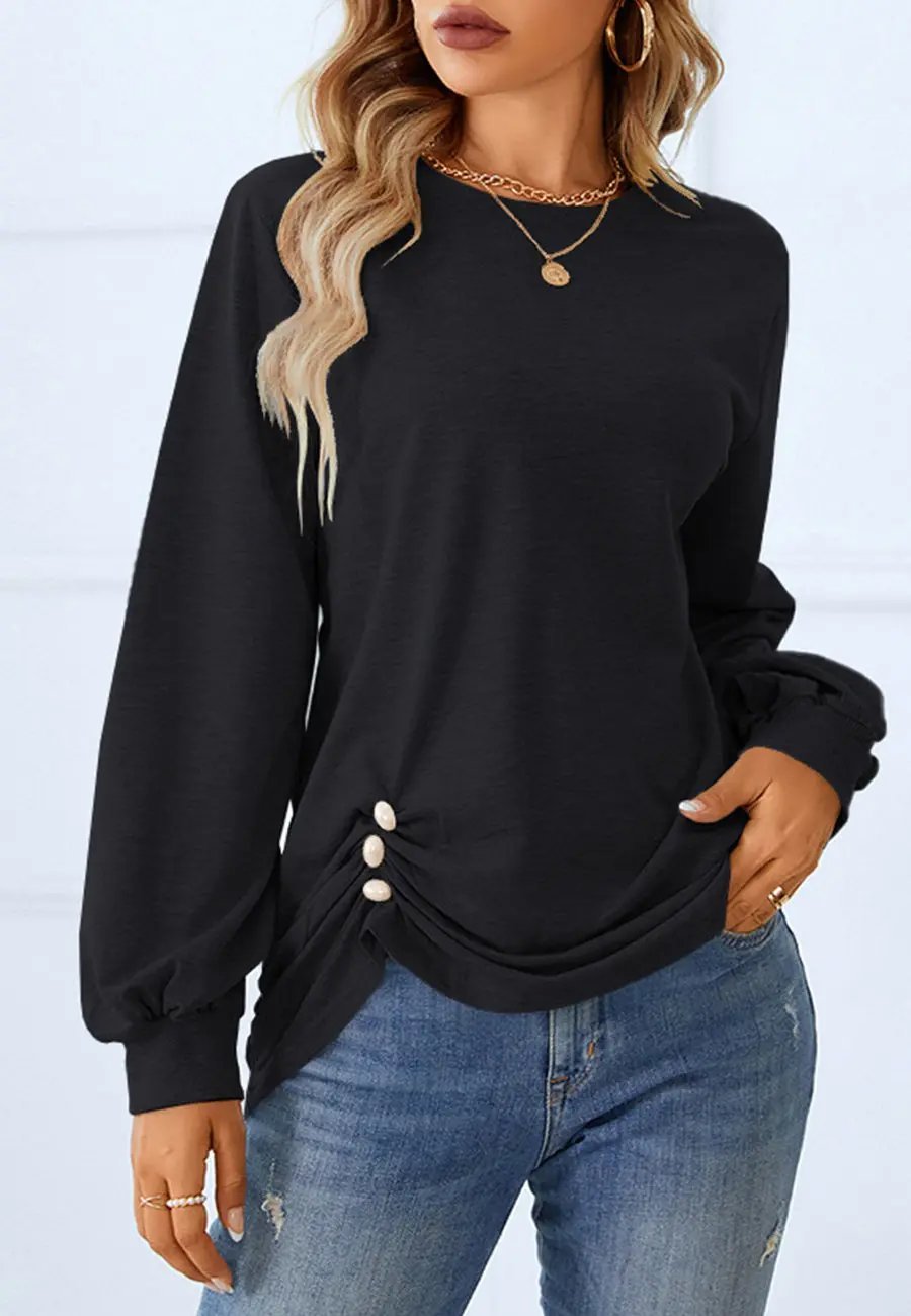 Ruched Button Hem Detail Sweater - Get it from Bo