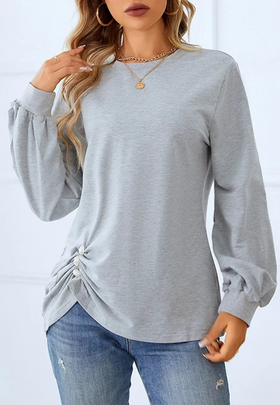 Ruched Button Hem Detail Sweater - Get it from Bo