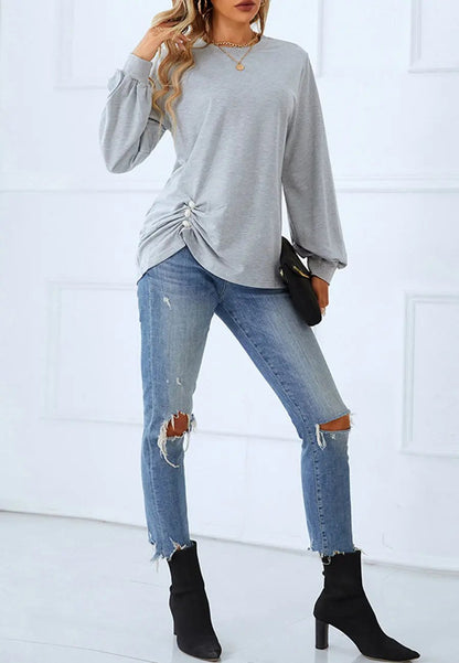 Ruched Button Hem Detail Sweater - Get it from Bo