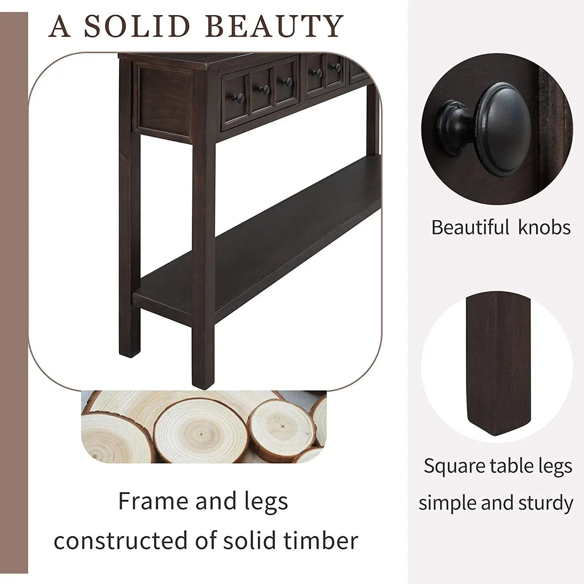 Rustic 60 Inch Console Table With Drawers And Shelf - Get it from Bo