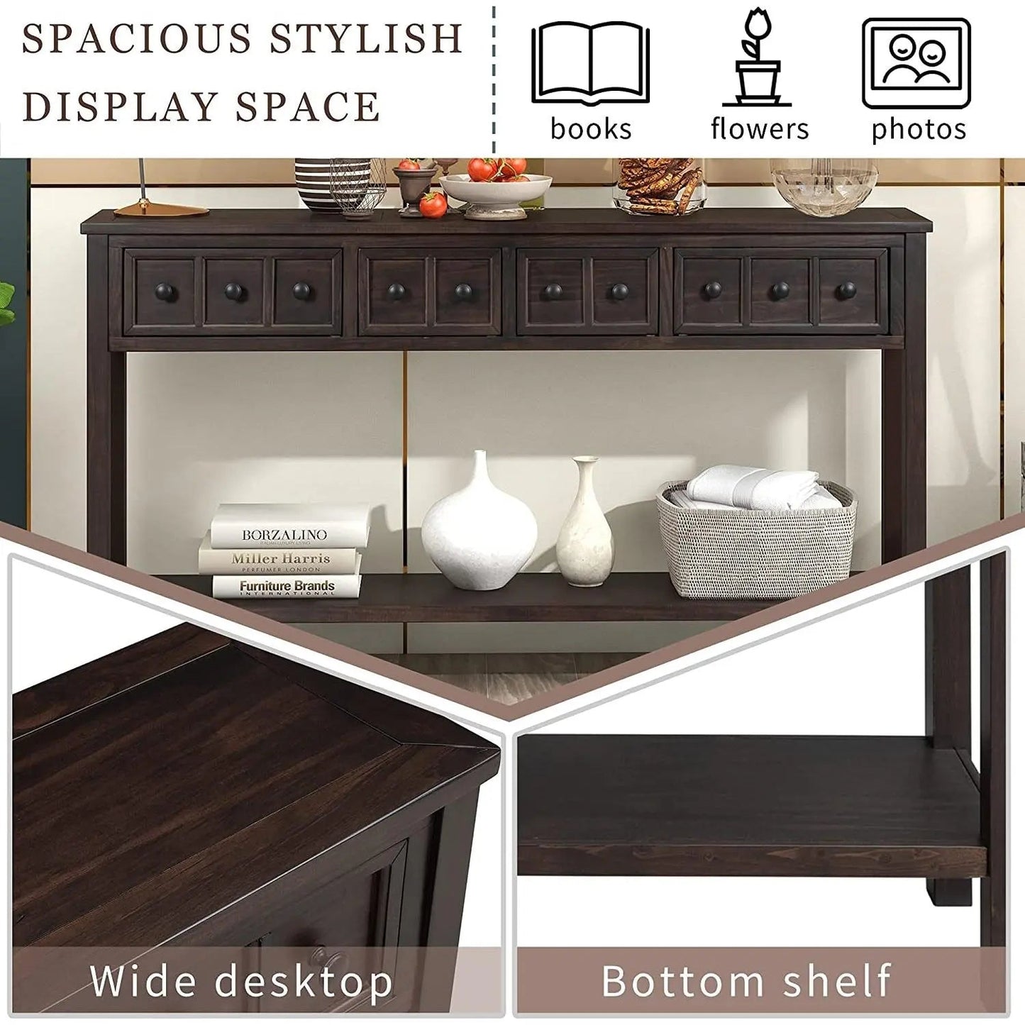 Rustic 60 Inch Console Table With Drawers And Shelf - Get it from Bo