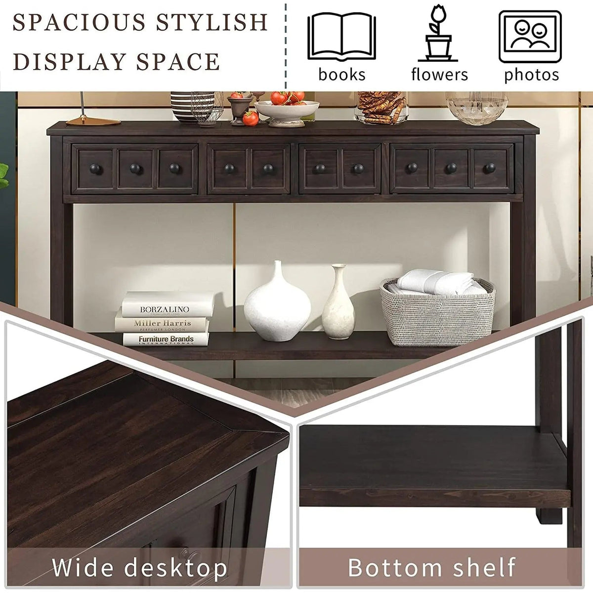 Rustic 60 Inch Console Table With Drawers And Shelf - Get it from Bo