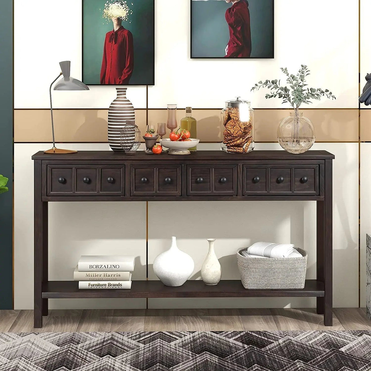 Rustic 60 Inch Console Table With Drawers And Shelf - Get it from Bo