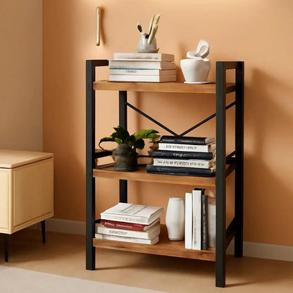 Rustic Brown 3 Tier Metal Bookshelf For Living Room - Get it from Bo