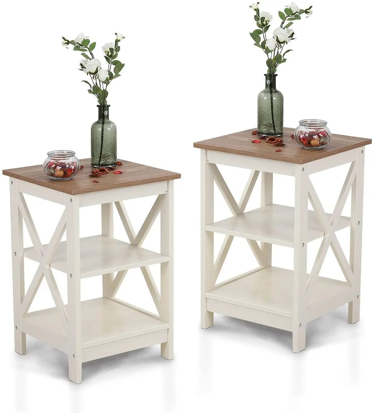 Rustic Ivory Nightstands Set of 2 with Storage - Get it from Bo