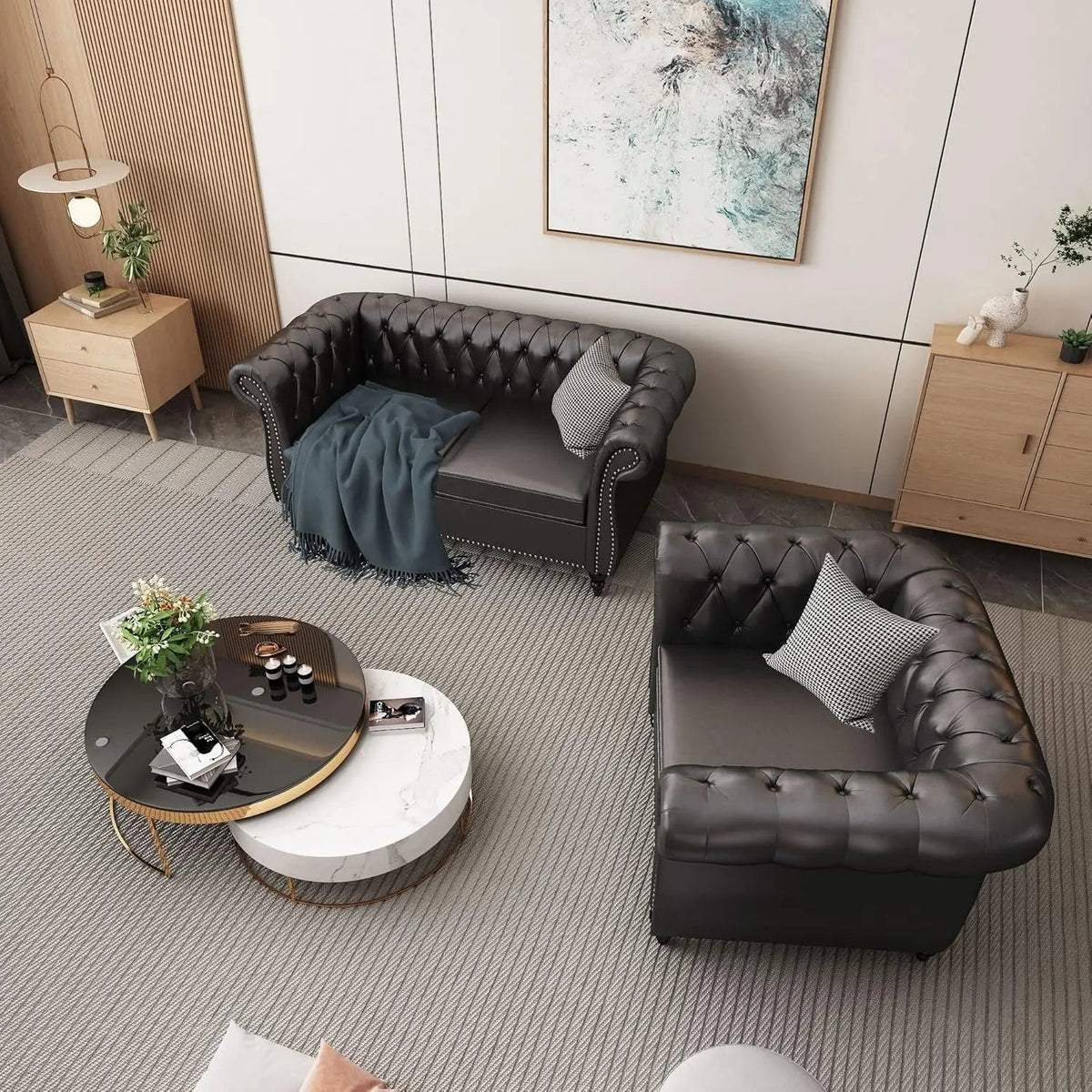 Sectional PU Leather Modular Sofa Couches, Black Tufted Cushions - Get it from Bo