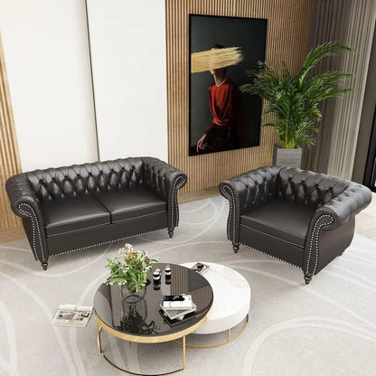 Sectional PU Leather Modular Sofa Couches, Black Tufted Cushions - Get it from Bo