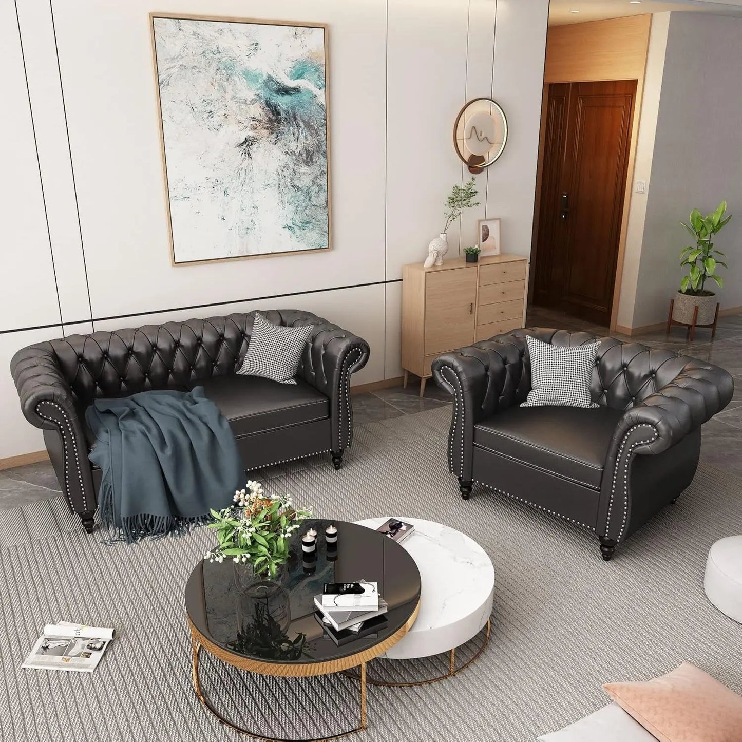 Sectional PU Leather Modular Sofa Couches, Black Tufted Cushions - Get it from Bo