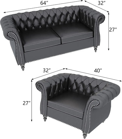 Sectional PU Leather Modular Sofa Couches, Black Tufted Cushions - Get it from Bo