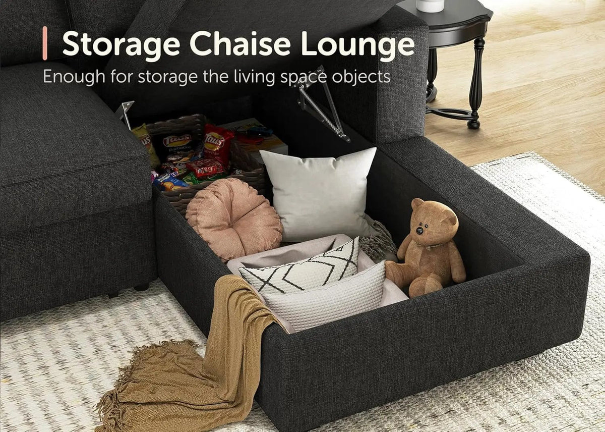 Sectional Sleeper Sofa with Pull Out Bed, Reversible Sectional Sleeper Couch with Storage Chaise U Shape Sectional Sofa, Dark Grey - Get it from Bo