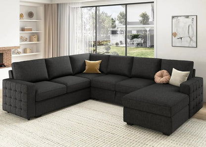 Sectional Sleeper Sofa with Pull Out Bed, Reversible Sectional Sleeper Couch with Storage Chaise U Shape Sectional Sofa, Dark Grey - Get it from Bo