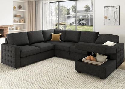 Sectional Sleeper Sofa with Pull Out Bed, Reversible Sectional Sleeper Couch with Storage Chaise U Shape Sectional Sofa, Dark Grey - Get it from Bo