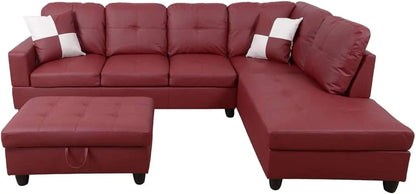Sectional Sofa Faux Leather L Shaped 103.5 Inch Wide Red - Get it from Bo