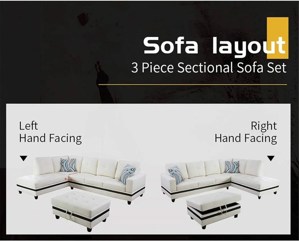 Sectional Sofa Faux Leather White L Shaped Couch Set - Get it from Bo