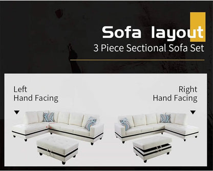 Sectional Sofa Faux Leather White L Shaped Couch Set - Get it from Bo