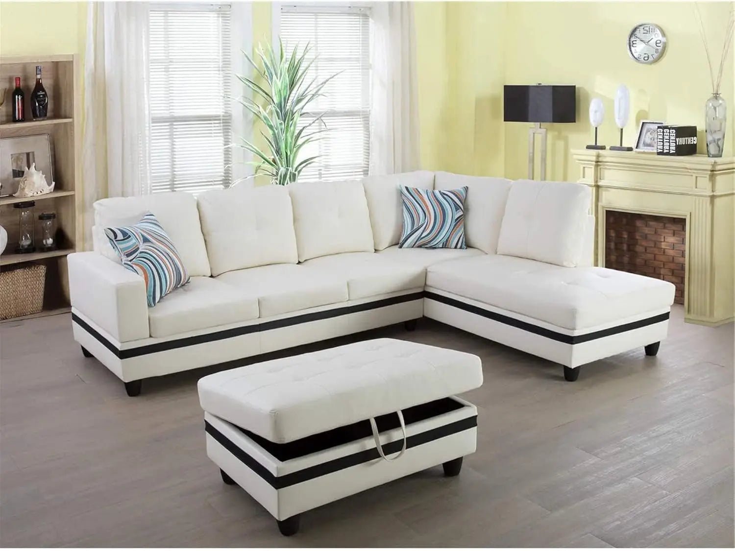 Sectional Sofa Faux Leather White L Shaped Couch Set - Get it from Bo