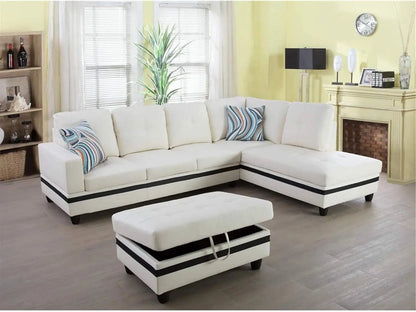 Sectional Sofa Faux Leather White L Shaped Couch Set - Get it from Bo
