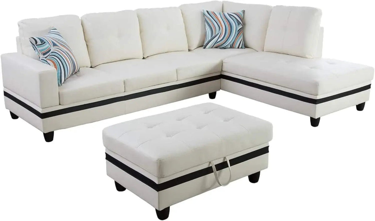 Sectional Sofa Faux Leather White L Shaped Couch Set - Get it from Bo
