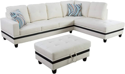 Sectional Sofa Faux Leather White L Shaped Couch Set - Get it from Bo
