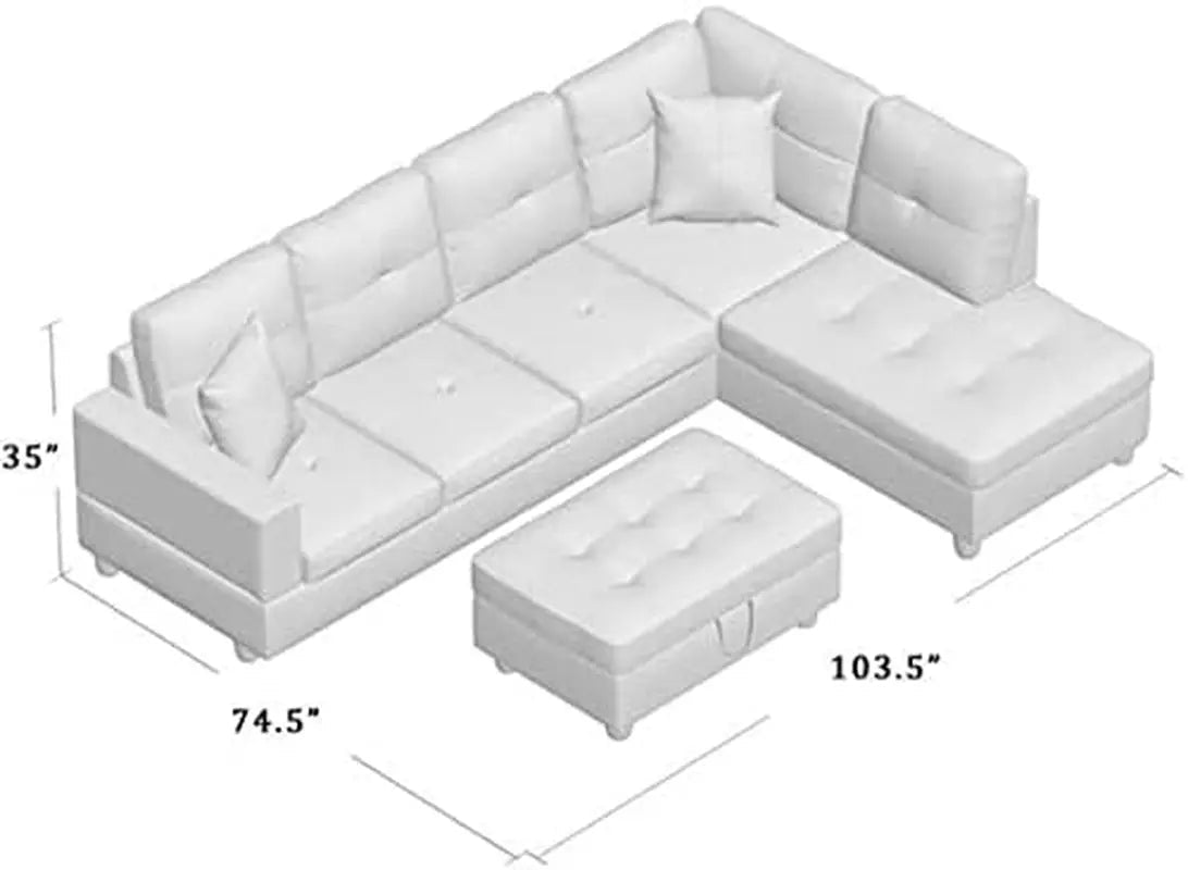 Sectional Sofa Faux Leather White L Shaped Couch Set - Get it from Bo