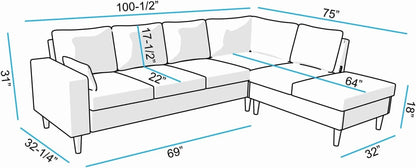 Sectional Sofa Grey Left Facing Chaise Living Room - Get it from Bo
