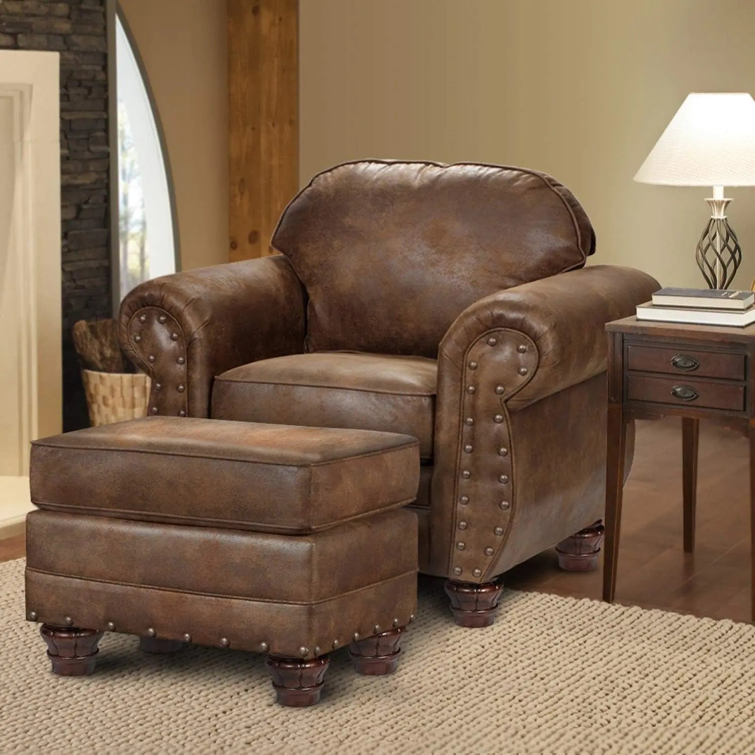 Sedona 4 Piece Leather Look Microfiber Sofa Set With Loveseat Chair Ottoman - Get it from Bo
