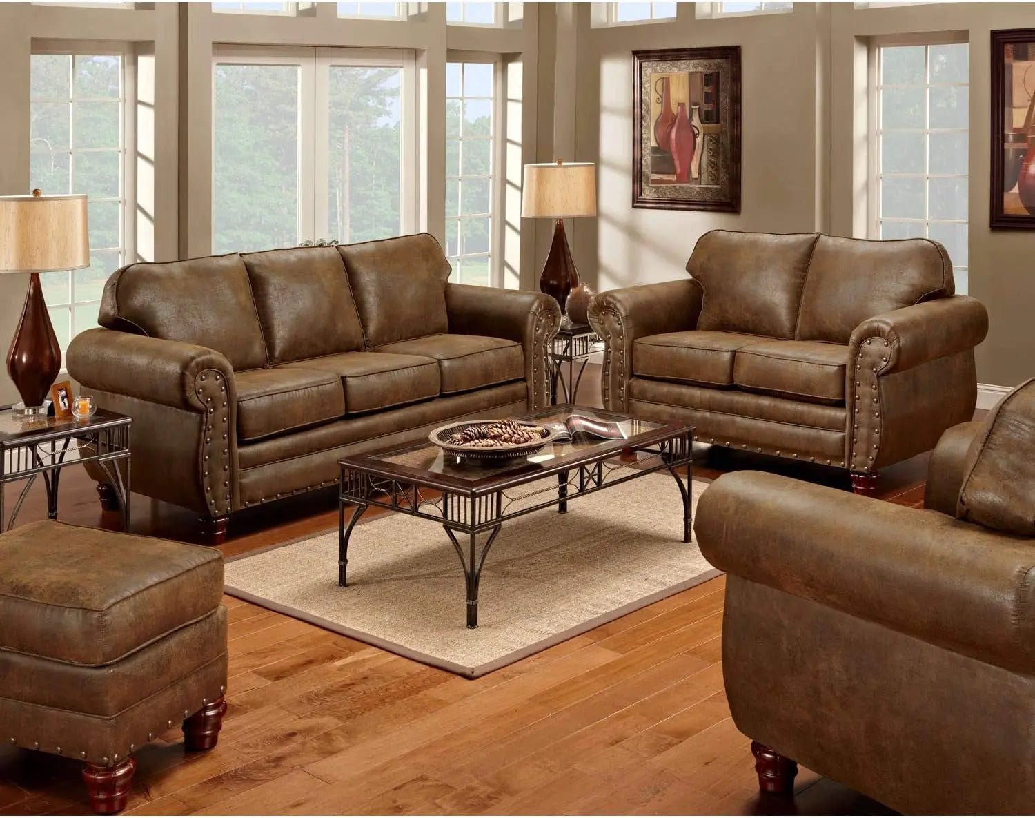 Sedona 4 Piece Leather Look Microfiber Sofa Set With Loveseat Chair Ottoman - Get it from Bo