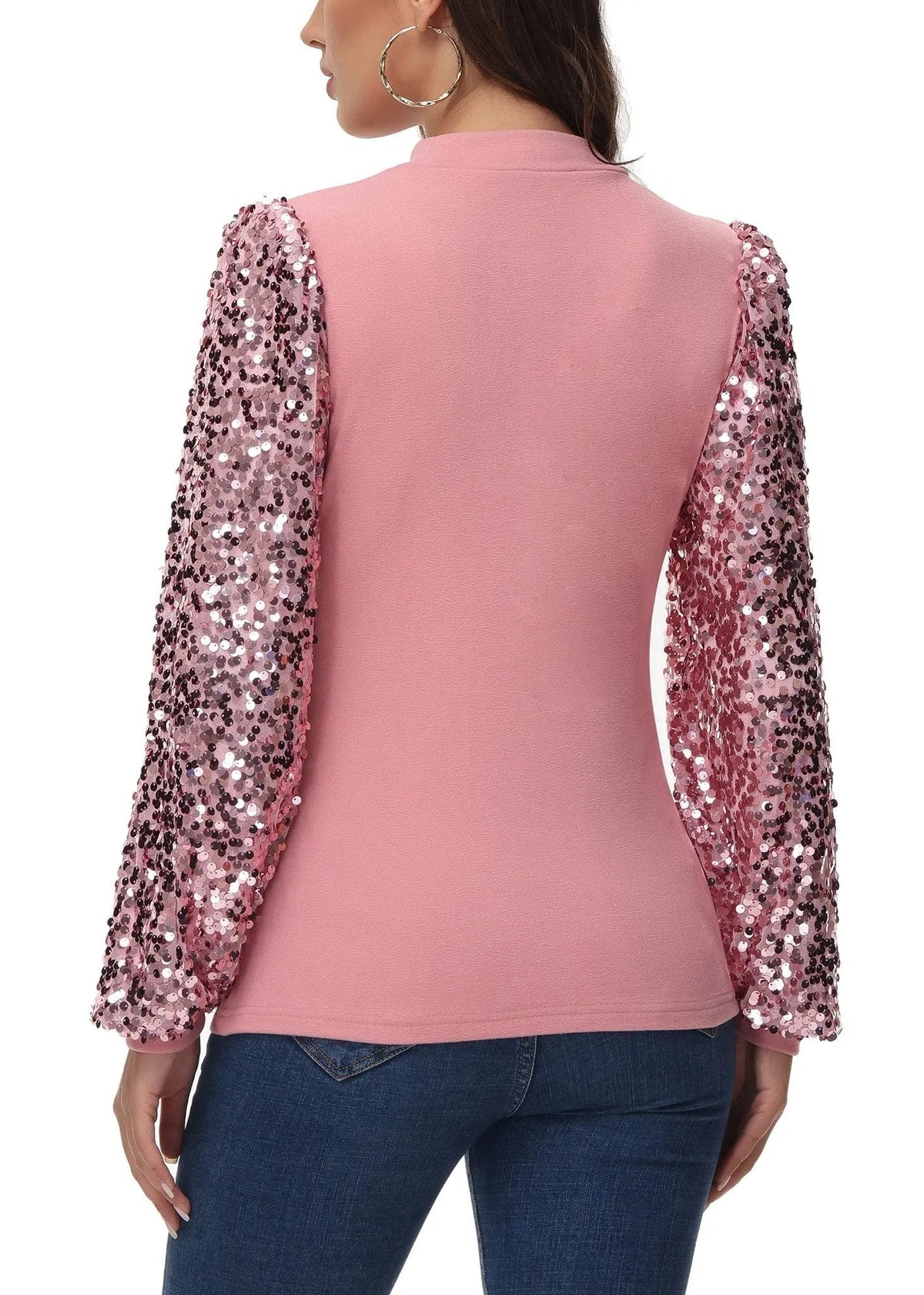 Sequin Balloon Long Sleeve Mock Neck Pullover - Get it from Bo
