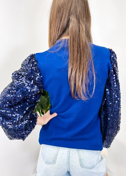 Sequin Balloon Long Sleeve Mock Neck Pullover - Get it from Bo
