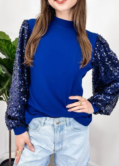 Sequin Balloon Long Sleeve Mock Neck Pullover - Get it from Bo