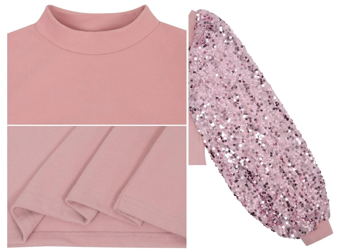 Sequin Balloon Long Sleeve Mock Neck Pullover - Get it from Bo