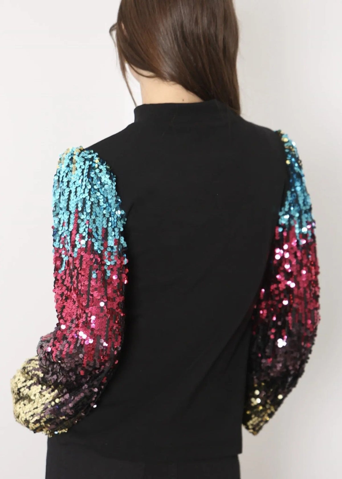 Sequin Balloon Long Sleeve Mock Neck Pullover - Get it from Bo