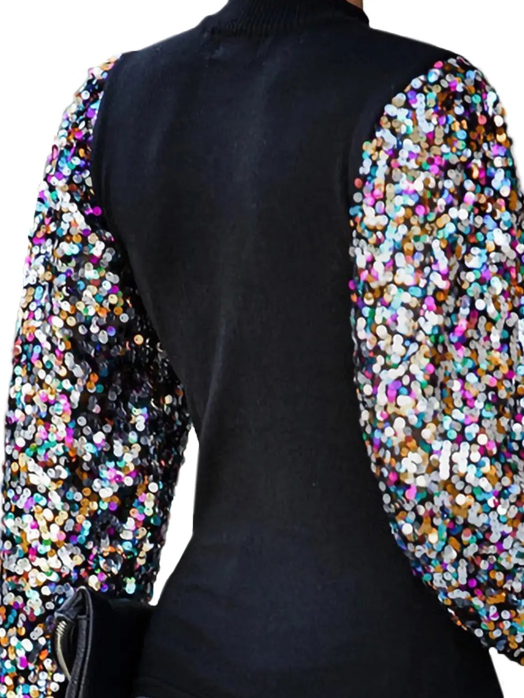 Sequin Balloon Long Sleeve Mock Neck Pullover - Get it from Bo